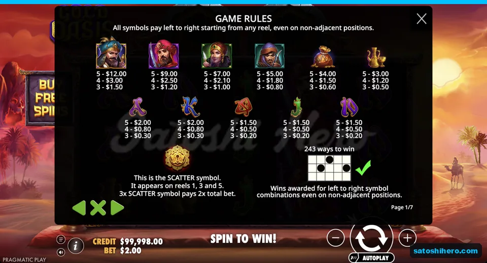 Paytable opens with warriors and card values
