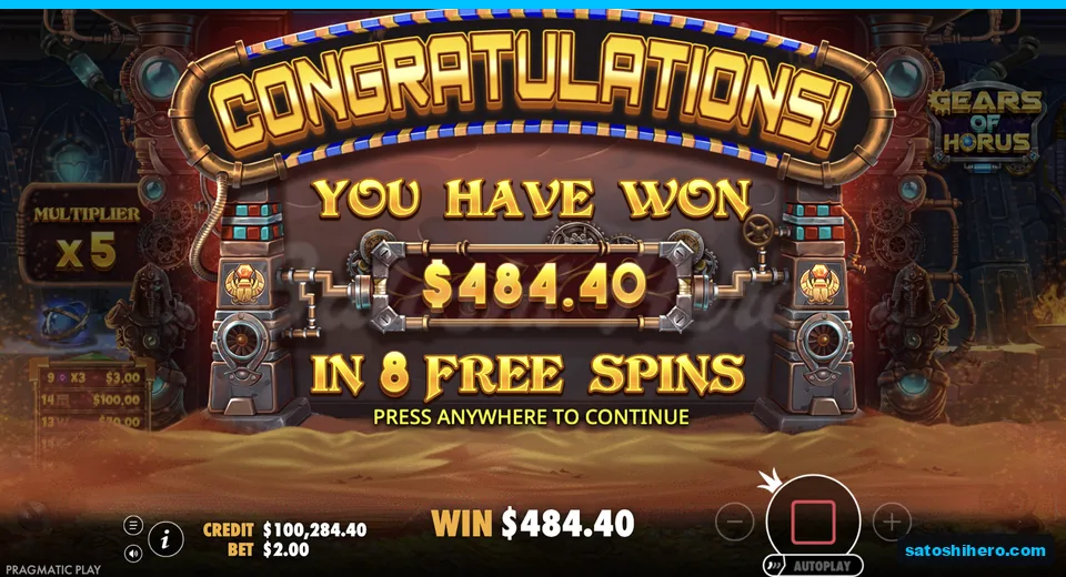 Big win banner displays $316.20 total