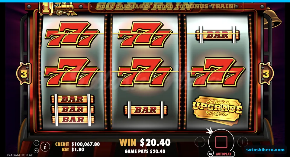Line win resolves with red 777s and upgrade ticket