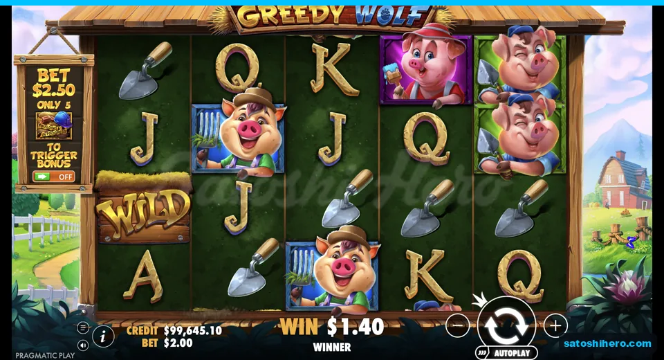 Line win resolves with wild and pig symbols