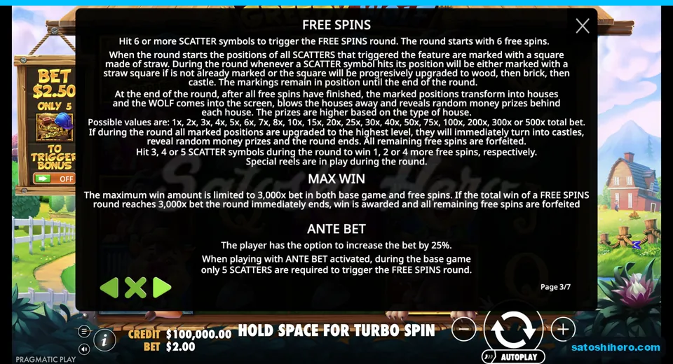 Free spins panel shows house upgrades and prizes