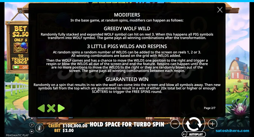 Rules panel shows wolf wilds respins and dead spin rescue