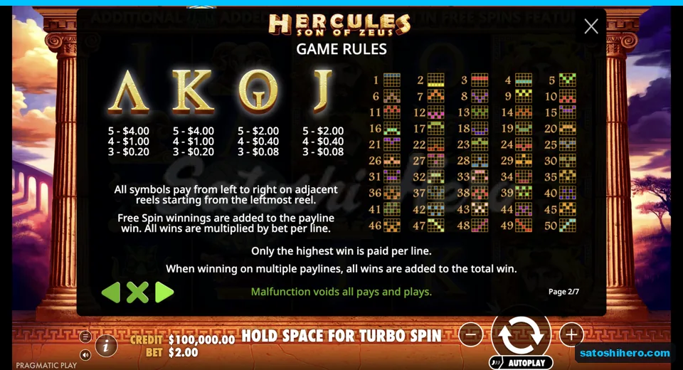 Rules page shows royal pays and payline map