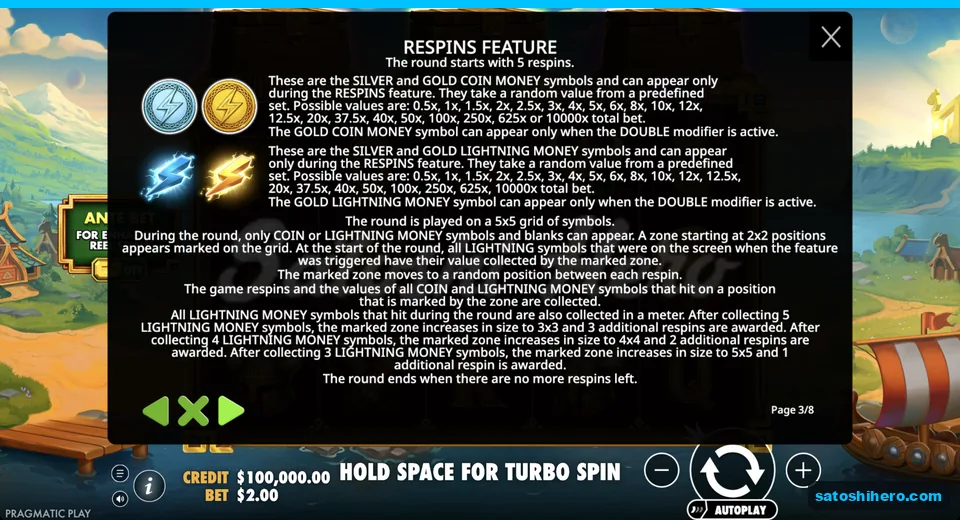 Respins rules explain the moving collection zone