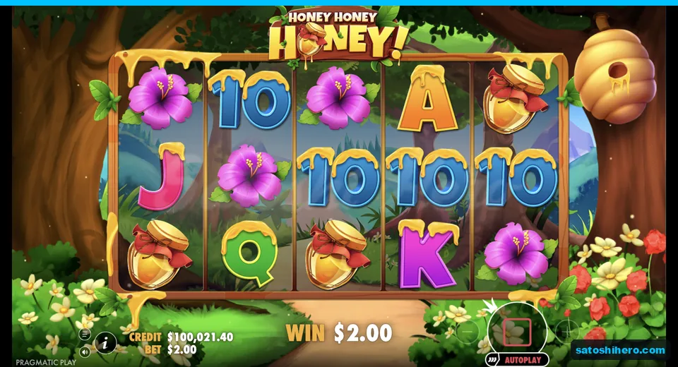 Line win resolves with Ten and honey pot symbols
