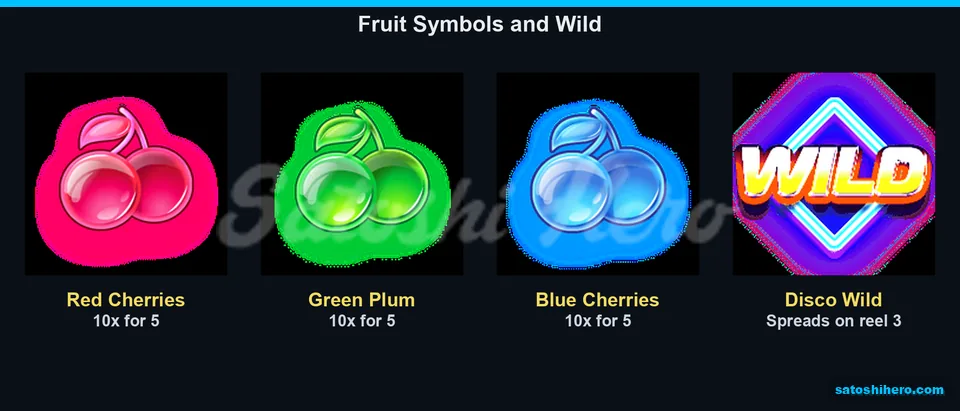 Fruit symbols and Disco Wild paytable note