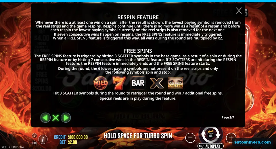 Rules page explains respins and Free Spins