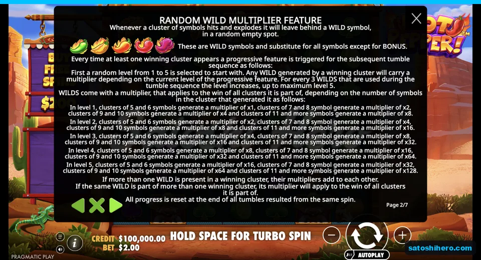 Wild multiplier table climbs through five levels