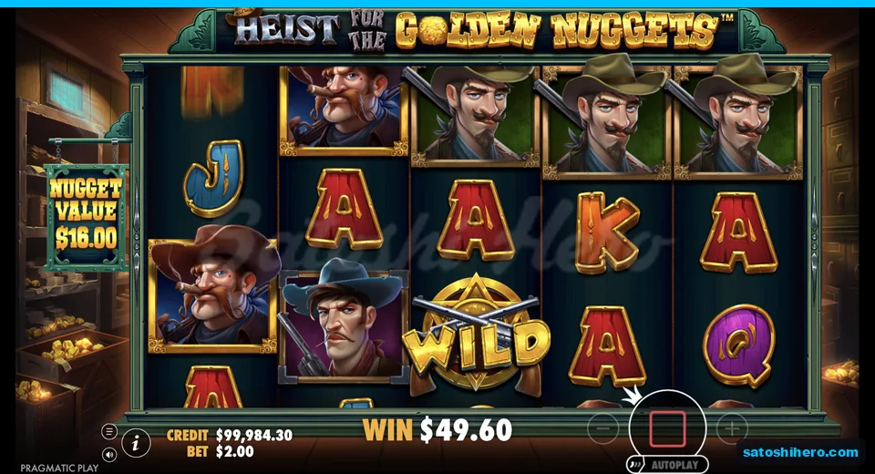 Nugget meter shows $16 beside wild symbol
