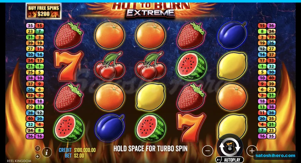 Settled fruit grid with balance and bet bar