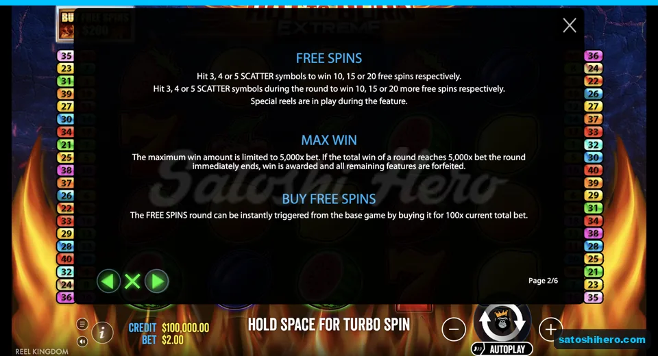 Rules page explains scatters and buy option