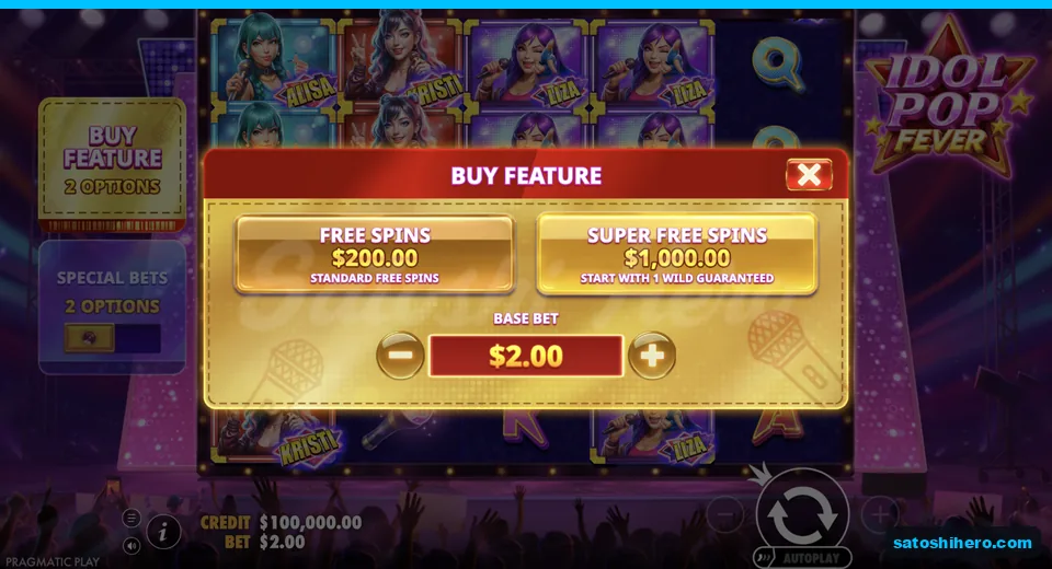 Buy menu opens at the two dollar stake