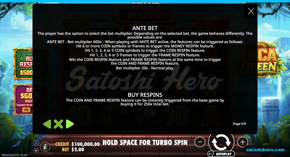 Ante and buy rules show feature costs