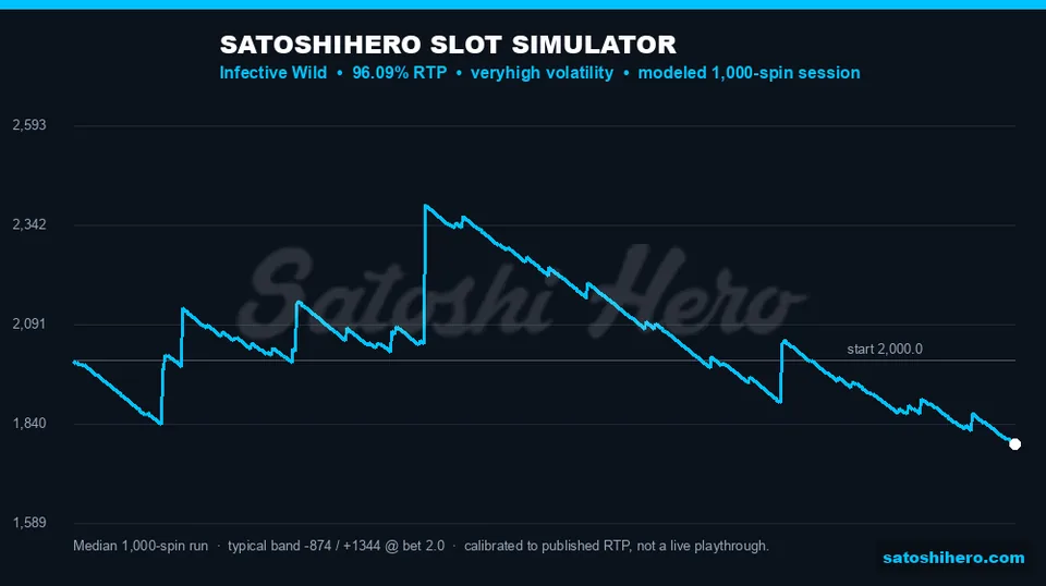 Simulator balance line swings across one thousand spins