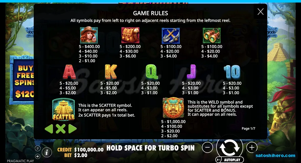 Paytable shows top symbols and wild values
