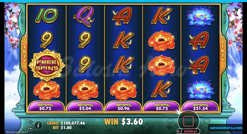 Peony win resolves with reel prices below