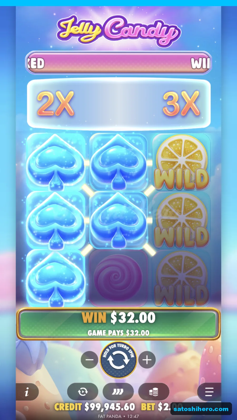 Line win glows beneath wild and spade stacks