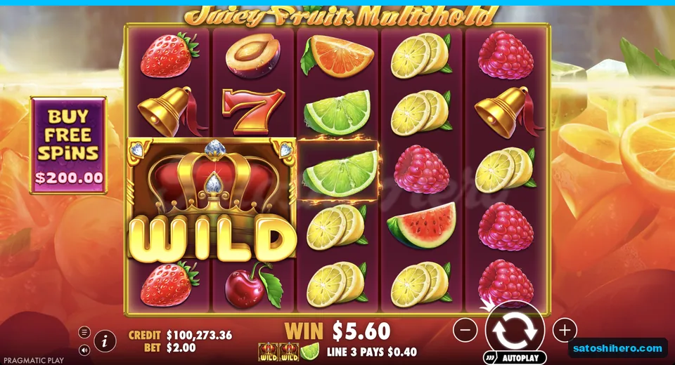 Line win resolves under a two by two crown wild