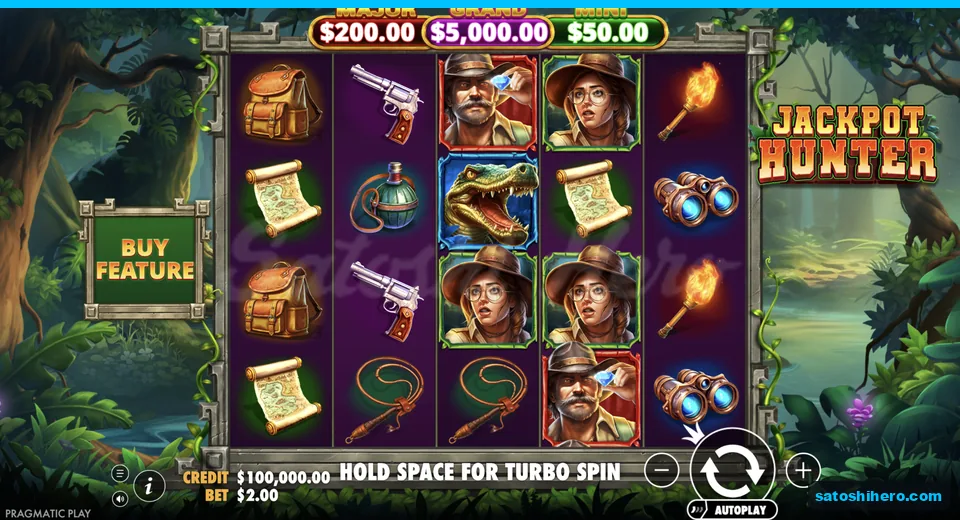 Base grid shows jungle frame and jackpots