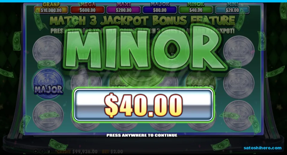 MINOR jackpot award shows forty dollars