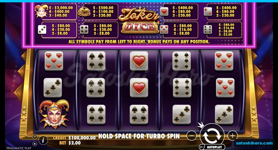 Idle reels show dice faces and card suits