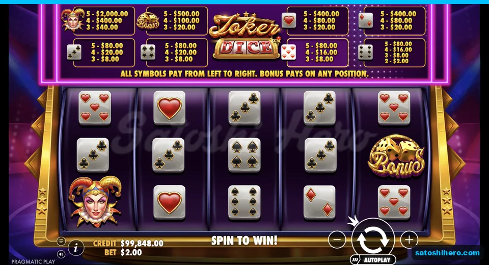 Bonus coin lands among dice and card symbols