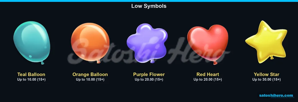 Balloons, flower, heart and star pay values
