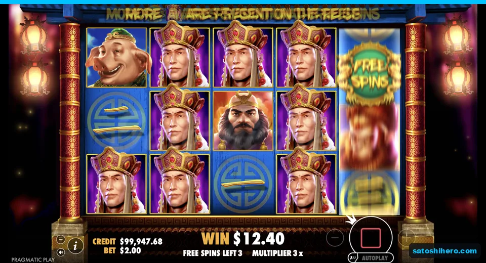 Free spins play with stacked monks visible