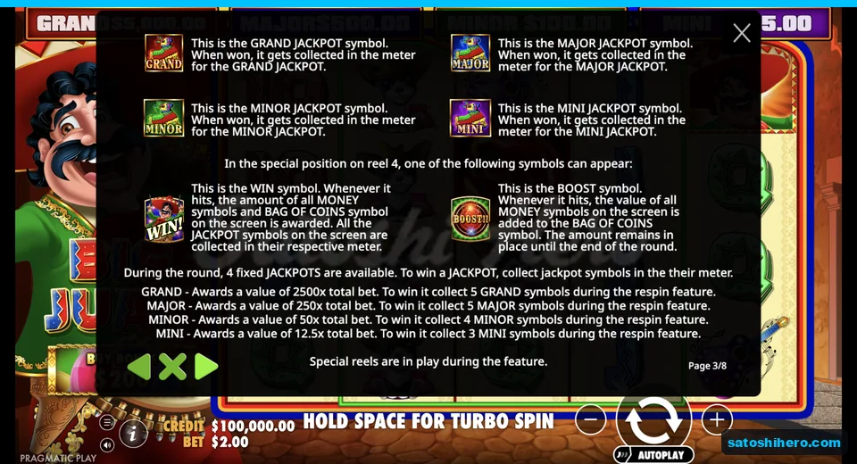 Jackpot piñatas and collector symbols fill rules page