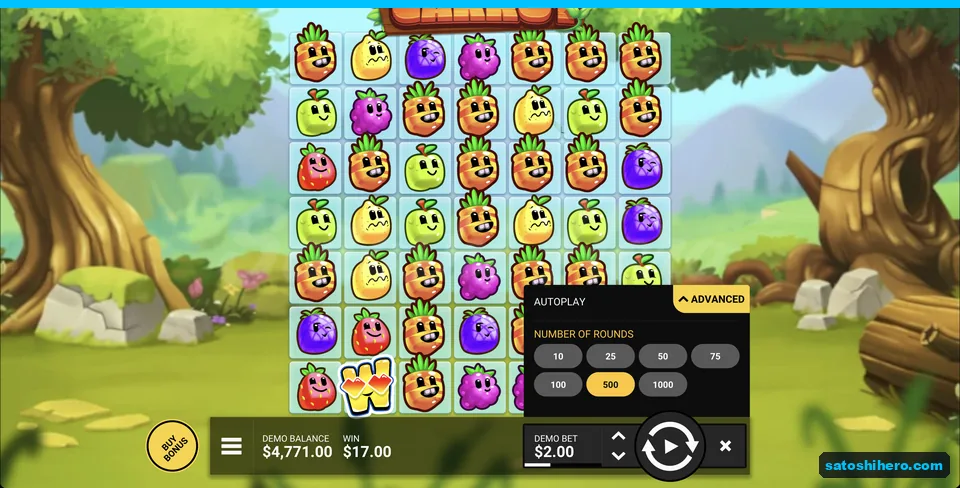 Fruit cluster shows a 17 dollar win