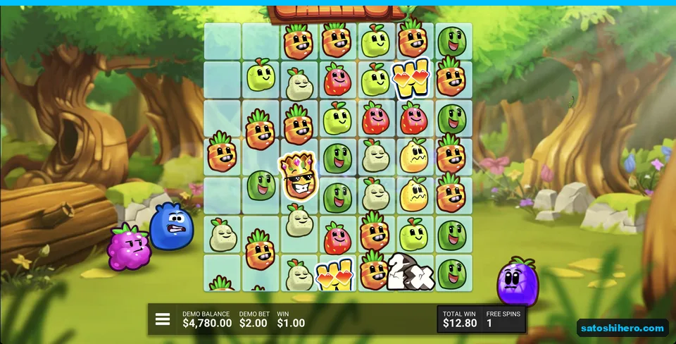 Carrots fill the grid beside a 2x multiplier