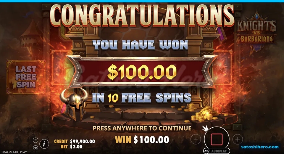 Free spins total lands at one hundred dollars