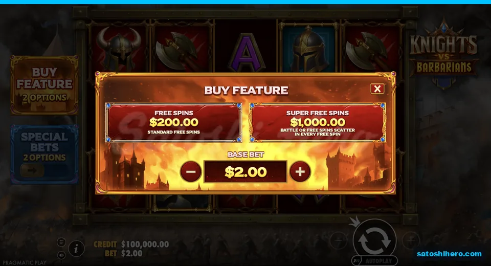 Buy menu opens with two feature prices