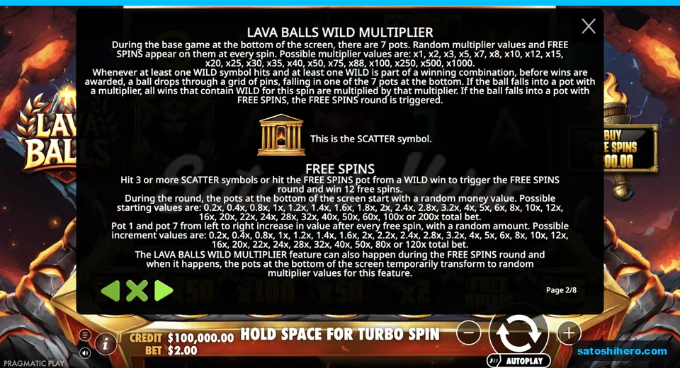 Rules page shows wild multiplier and scatters