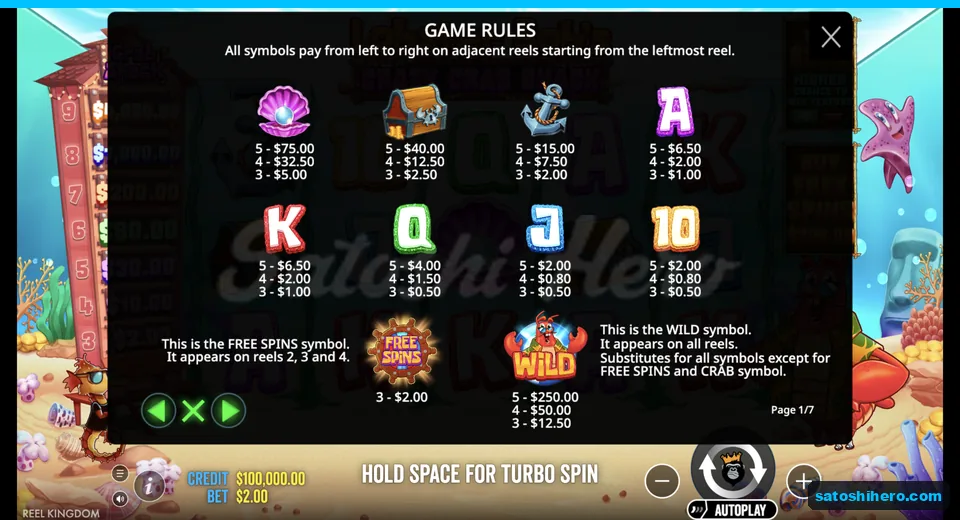 Paytable displays symbol payout values