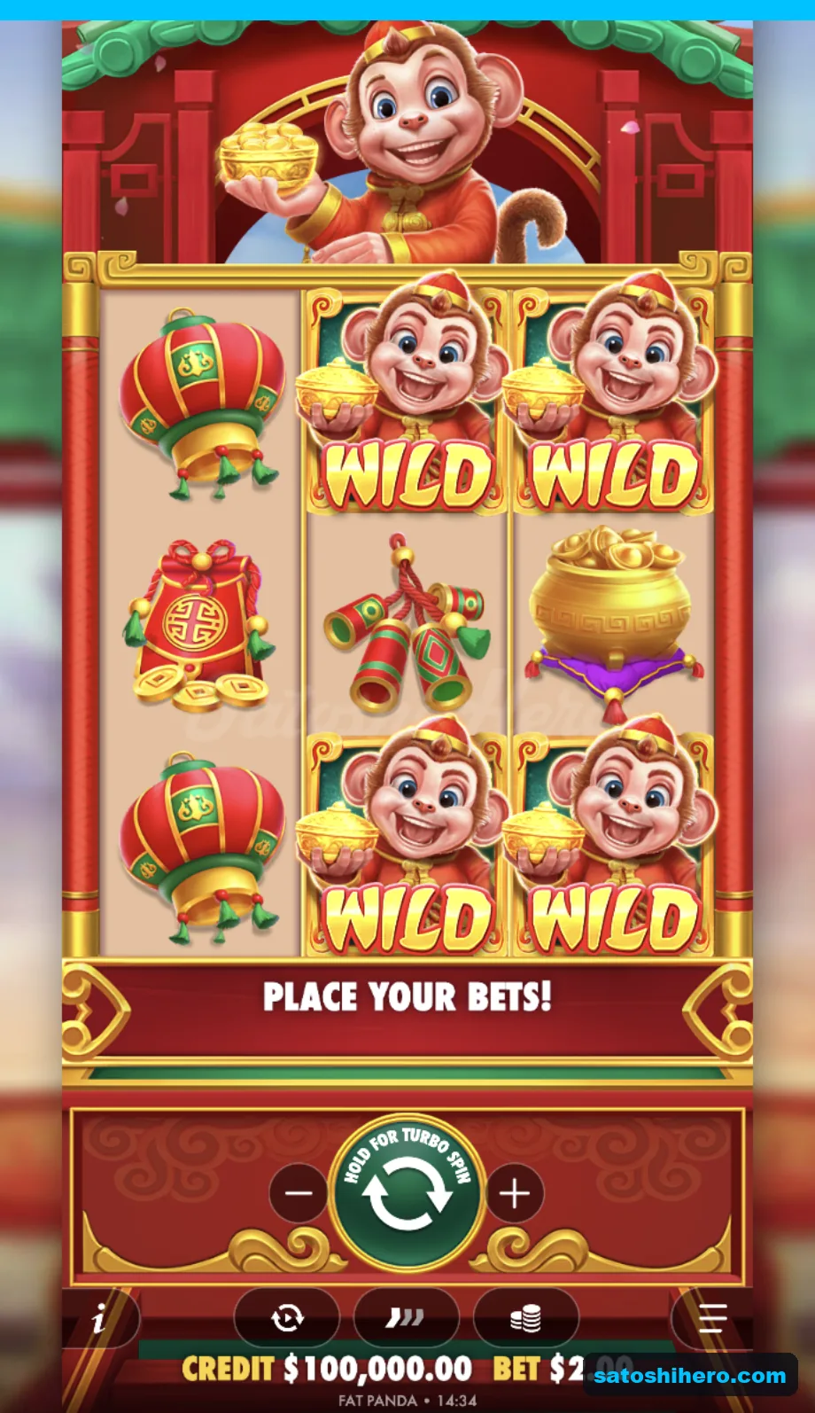 Settled grid shows wild monkeys, lanterns and money pot