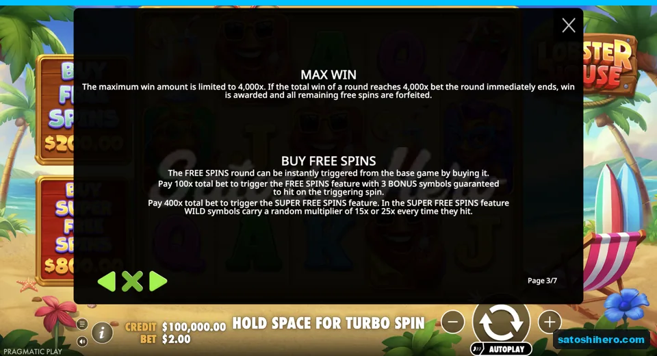 Rules page shows buy prices and max win
