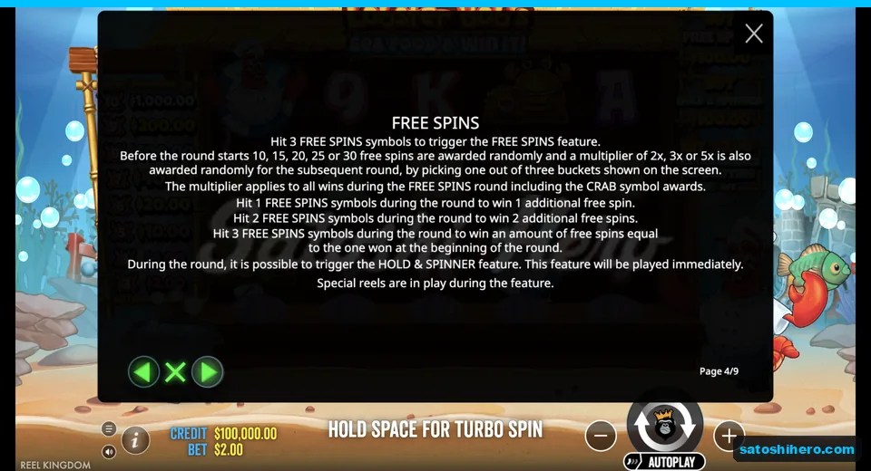 Free Spins rules show buckets and retriggers