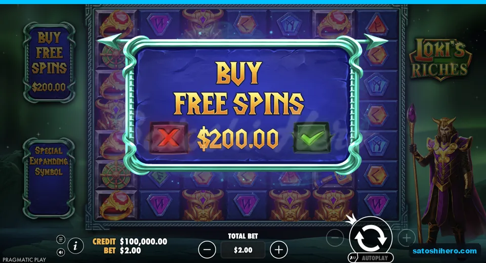 Buy menu opens at the two dollar stake