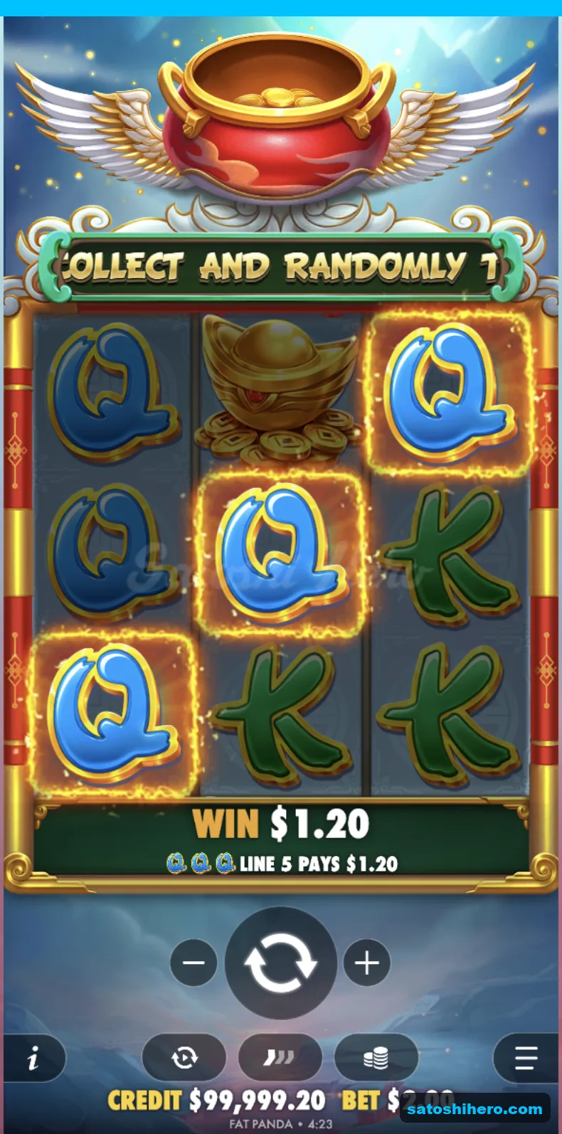 Line win resolves across payline five for $1.20