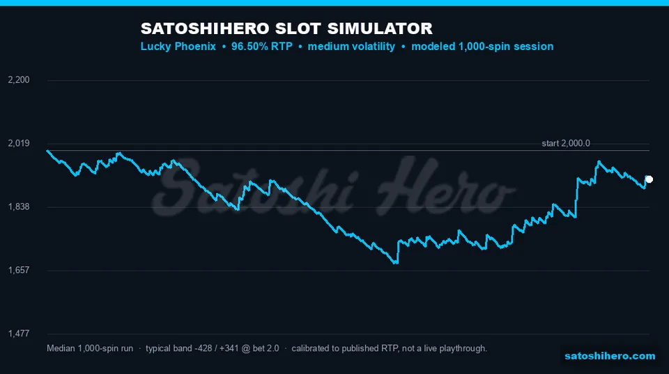 Simulator balance curve drifts across 1,000 spins