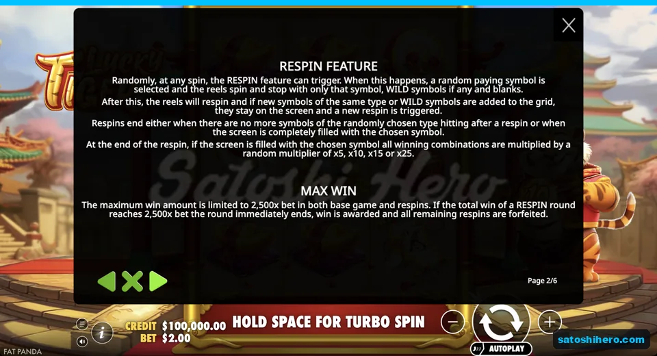 Rules page explains locked symbol respins