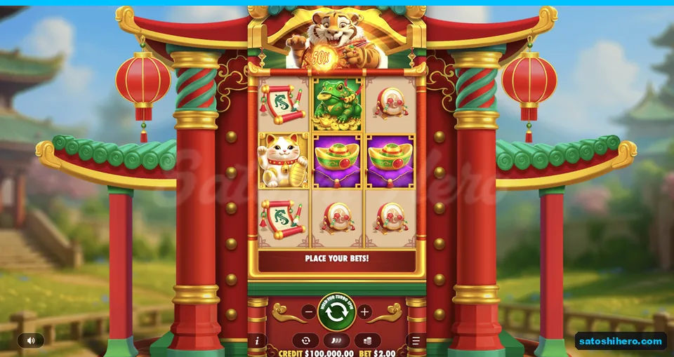 Idle grid shows prosperity symbols and tiger