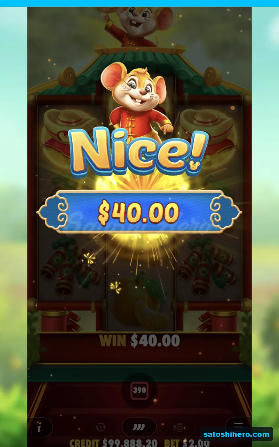 Line win pays forty dollars on ingots