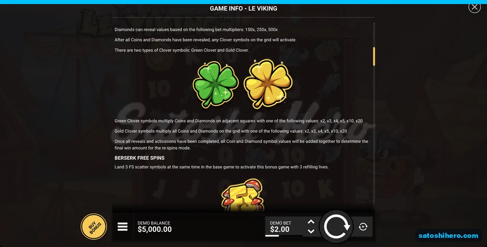 Green and gold clovers explain multiplier ranges