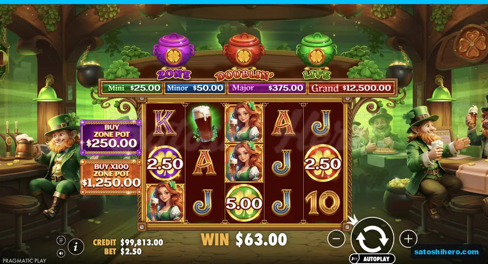 Total win screen shows $63.00