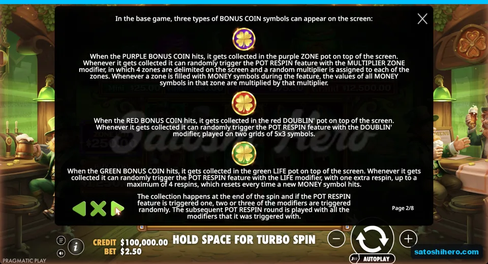 Rules panel shows three bonus coins