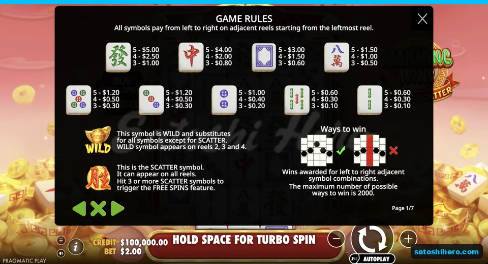 Rules page lists tile pay values