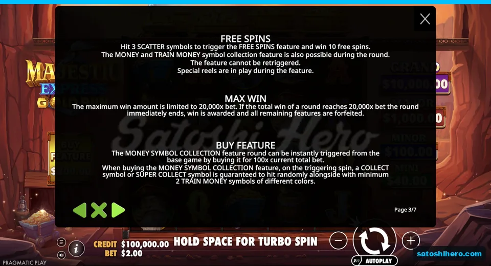 Rules page explains ten free spins