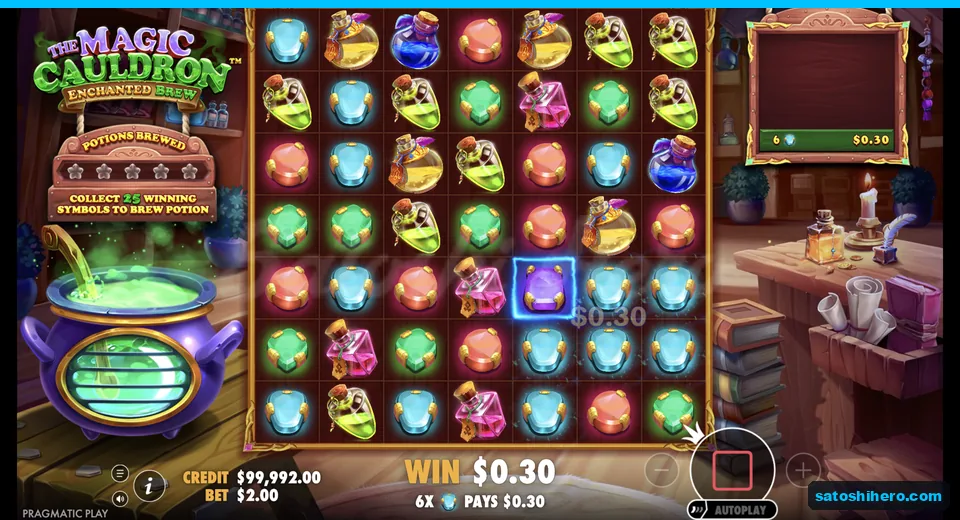Cluster win resolves with blue potions